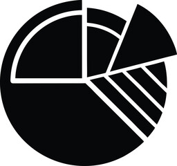 Black pie chart icon representing business report analysis and data visualization isolated on transparent background