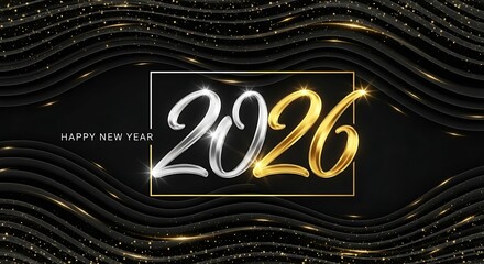 Sparkling 2026 New Year Celebration Elegant Design with Gold and Silver Numbers