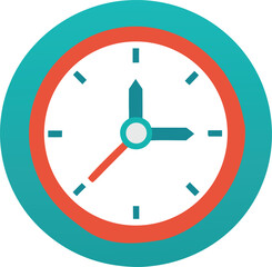 Modern flat design clock time icon with hour and minute hands isolated on transparent background