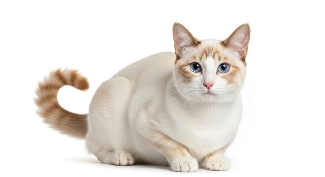 Serene feline portrait of a flame point Siamese cat against a white backdrop