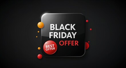 Black Friday Offer Badge: A sleek, modern design highlights the Black Friday Offer, enticing customers with a compelling sale proposition. The design uses gradients, glossy surfaces.