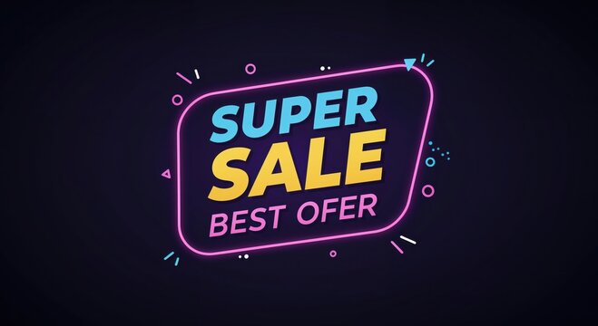 Super Sale Banner: A vibrant and modern banner for a Super Sale with Best Offer text, perfect for promotions and marketing campaigns.
