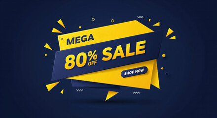 Mega 80% Sale: Bold typography and vibrant design signal a massive discount, enticing shoppers to seize the opportunity.