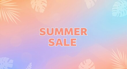 Summer Sale Banner: A vibrant and colorful promotional banner that embodies the essence of summer with a gradient backdrop, featuring stylized tropical leaves