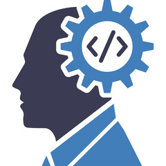 Silhouette Head Profile With Blue Gear Cogwheel Showing Code Symbol Inside Represents Logic Thinking And Automation And Technology Concepts In A Clean White Background With Transparent Background