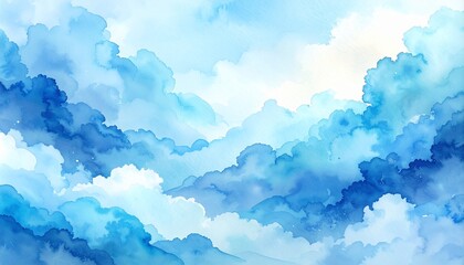 Abstract cerulean blue watercolor wash texture background wallpaper. Copy space, cold ice color art, contemporary artistic backdrop 