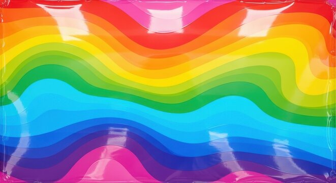 Iridescent rainbow waves forming a cheerful pattern against a smooth reflective background