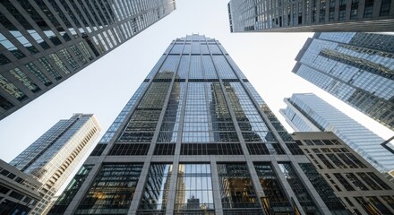 Naklejka premium Looking up at the towering skyscrapers, urban landscape and architecture design