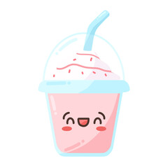 Cute Pink Strawberry Milkshake with Whip Cream 