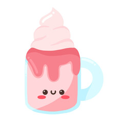 Cute Pink Strawberry Smoothie with Whip Cream