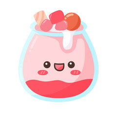 Cute Pink Strawberry Milkshake Beverage with Dripping Cream