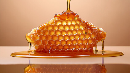 Honeycomb dripping honey natural sweetener golden syrup bee product healthy food diet sweet