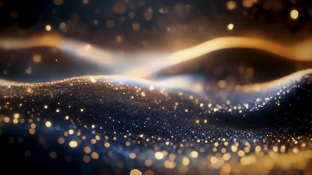 Luxury 4K Motion Design with Gold Particle Glitter on Smooth Dark Waves