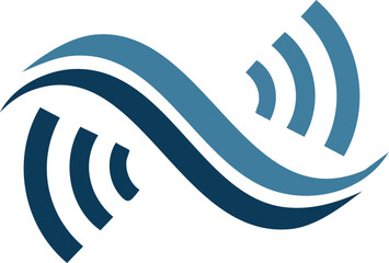 Abstract blue wave icon with signal waves, symbolizing wireless communication, technology, and dynamic data flow. A modern logo for connectivity