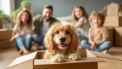 Embracing a fresh start: Family and pet comfortably settled in.