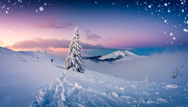 Falling snow winter background - Powered by Adobe