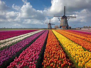 Vibrant Tulip Fields and Iconic Windmills: A Colorful Spring Landscape Photography Journey in the Netherlands