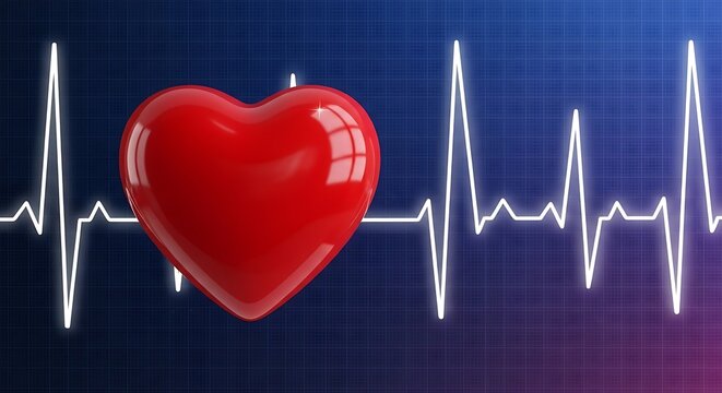 Heart health concept with red heart and heartbeat line. - Powered by Adobe