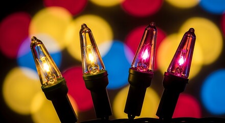 Christmas lights magical nightscape of multi-colored string lights glowing with warm glowing bokeh in background
