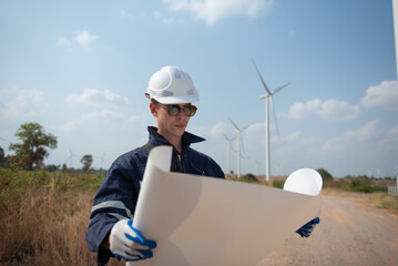 Wind Turbine Maintenance and Repair Technician, Engineer Checking Turbines working maintenance clean power generator system