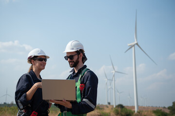 Wind Turbine Maintenance and Repair Technician, Engineer Checking Turbines working maintenance clean power generator system