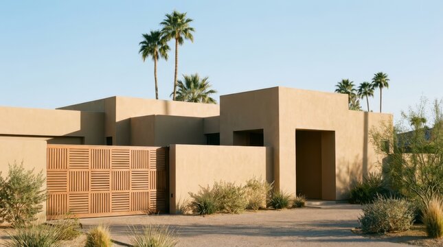 Contemporary desert villa with terracotta tiles and minimalist architecture exterior design