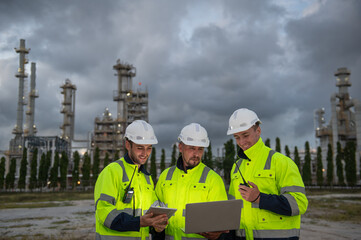 Refinery industry, engineer working in industrial production, oil and gas refinery plant industry factory, Petrochemical plant