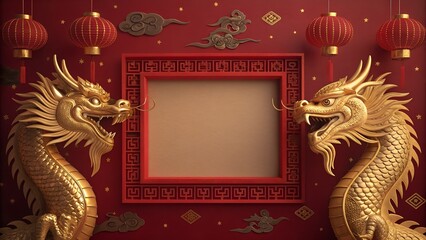 Fototapeta premium Chinese new year background with blank frame