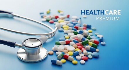 Healthcare Premium - Stethoscope and Pills for Medical Insurance.