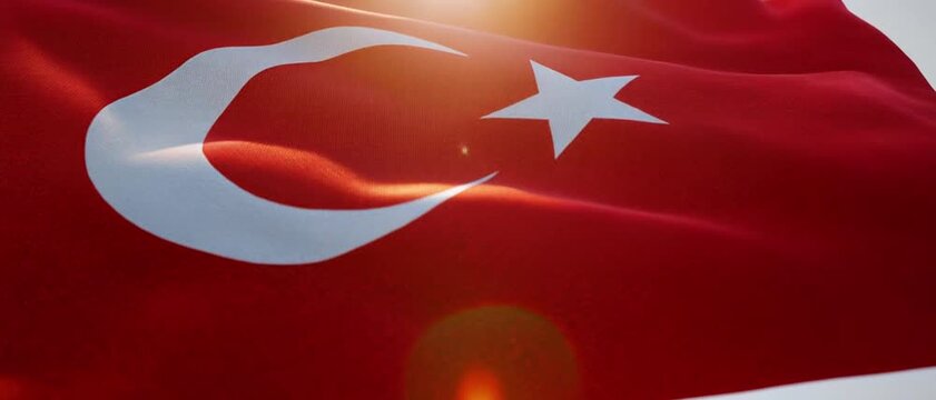 4K Animated Turkish Flag Waving in the Wind with Realistic Fabric Motion