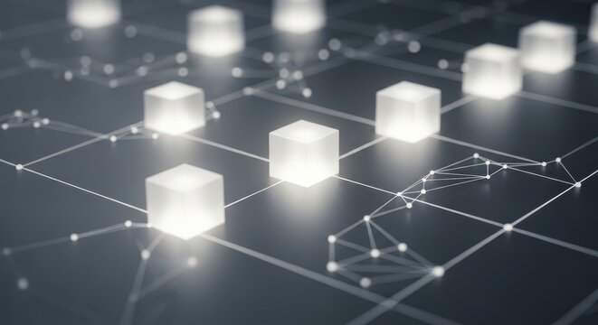 Interconnected network of luminous cubes illustrating a digital infrastructure landscape