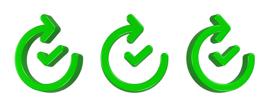 3d rendering icon recycle check mark green color