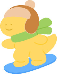 ski snowboarding dinosaur cute illustration