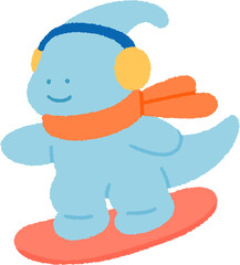 ski snowboarding dinosaur cute illustration