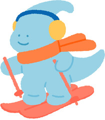 ski snowboarding dinosaur cute illustration