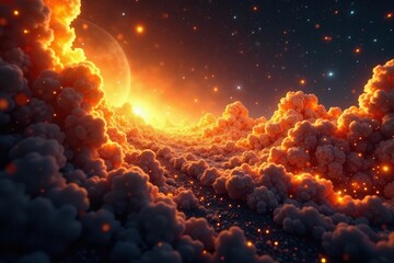 Golden energy eruption, glittering trails, cosmic speed, radiant, shine, abstract