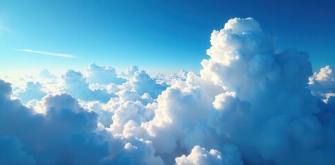 Stunning cloud formations above, endless blue, aerial, heavenly