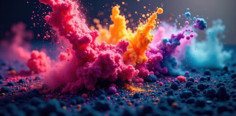 Swirling multicolored powder; dynamic, abstract effect , graphic, white background, art
