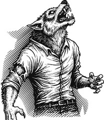 Powerful wild animal representation with aggressive posture and dark fur on black background