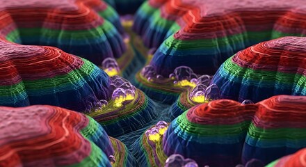 Colorful 3D Fractal Landscape  Abstract Layers and Digital Terrain