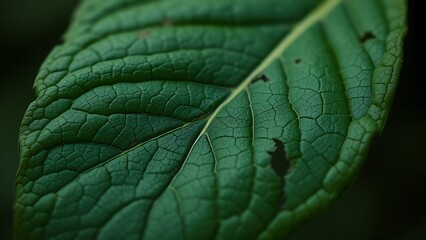 weakness. A macro photograph of a young leaf with intricate, damaged vein patterns, symbolizing hidden vulnerability. gardening catalogs.