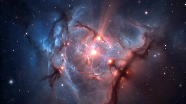 Cosmic nebula with glowing stars and colorful gas clouds in deep space