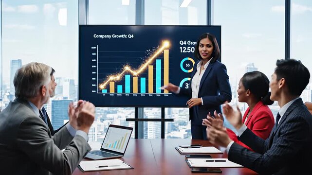 Corporate Professionals Gather Around Conference Table in Modern Meeting Room, Displaying Data Driven Insights and Facilitating Collaboration and Innovation, Perfect for Corporate Event or.
