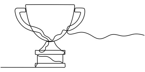 Continuous One Line Drawing of a Trophy, or Winner's Cup, Minimalist trophy cup continuous one line outline illustration. 
