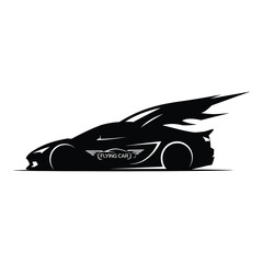 Sleek black and white sports car illustration with dynamic wing design, isolated on white background, perfect for automotive and racing themes