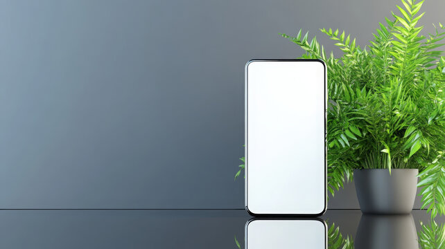 Smartphone glass back blank screen modern plant reflection minimal style calm