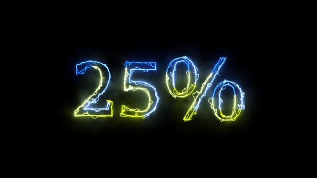 Electric Neon 25 Percent Discount Glowing Text Animation on Dark Background