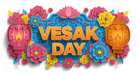 3D papercut style. colorful pastel and vibrant color for vesak day. waisak. fun template for greeting cards, invitations, banners, wallpapers