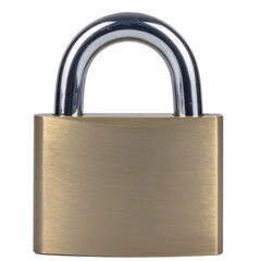 Metal padlock on white transparent background