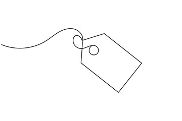 Price tag continuous one line drawing on white background minimalist blank sticker icon outline vector illustration